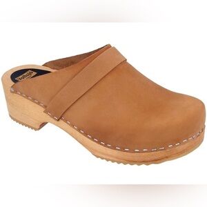 Vollsjo Swedish Camel Suede Leather Wooden Clogs Slip On Mules Size 7/7-5 EU 38